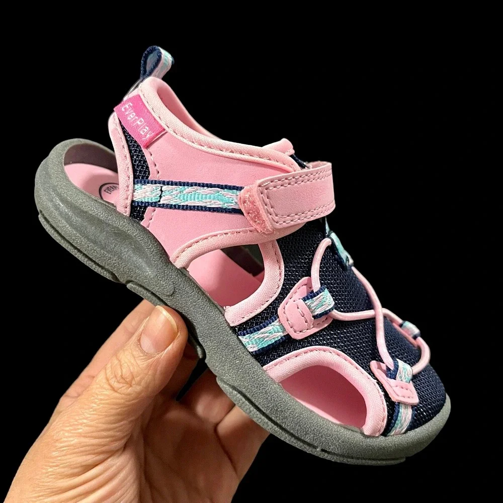 OshKosh Toddler Girls Fisherman Sport Sandals‎ Size 9 Pink Navy Blue Washable